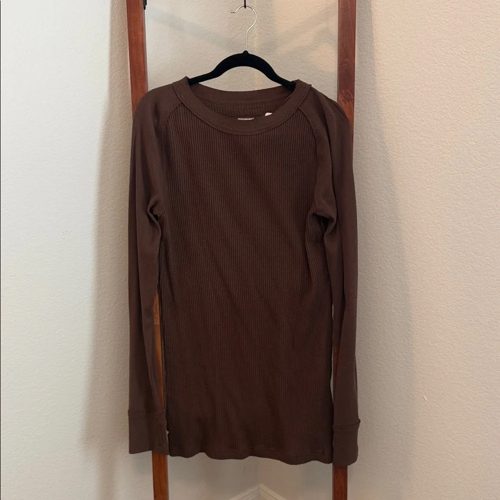 🤎 Free People We the Free Brown Ribbed Knit Cotton Layering Top NWT Size Large 🤎